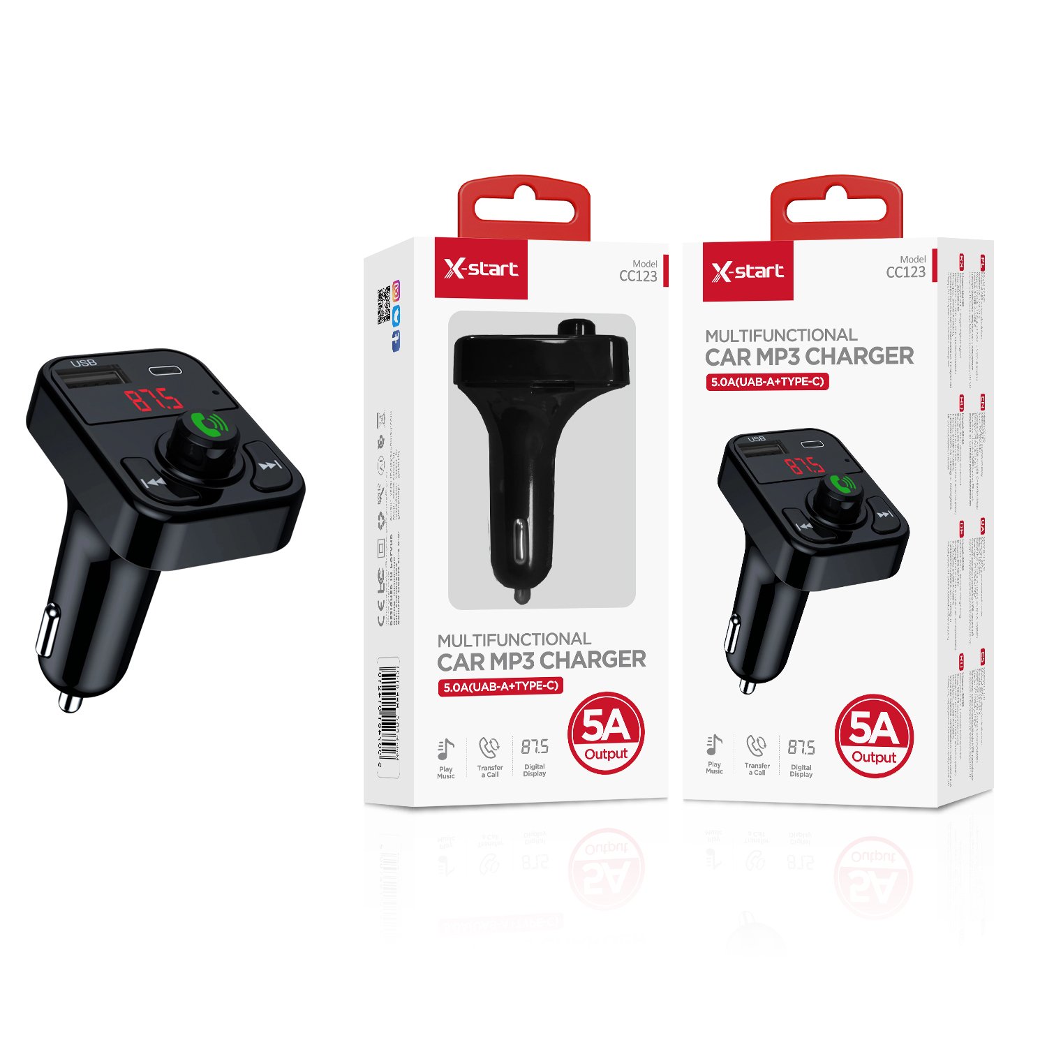 0142 X-start CC123 Black Car Bluetooth MP3 Player (PC+ABS) with dual USB ports - Image 1