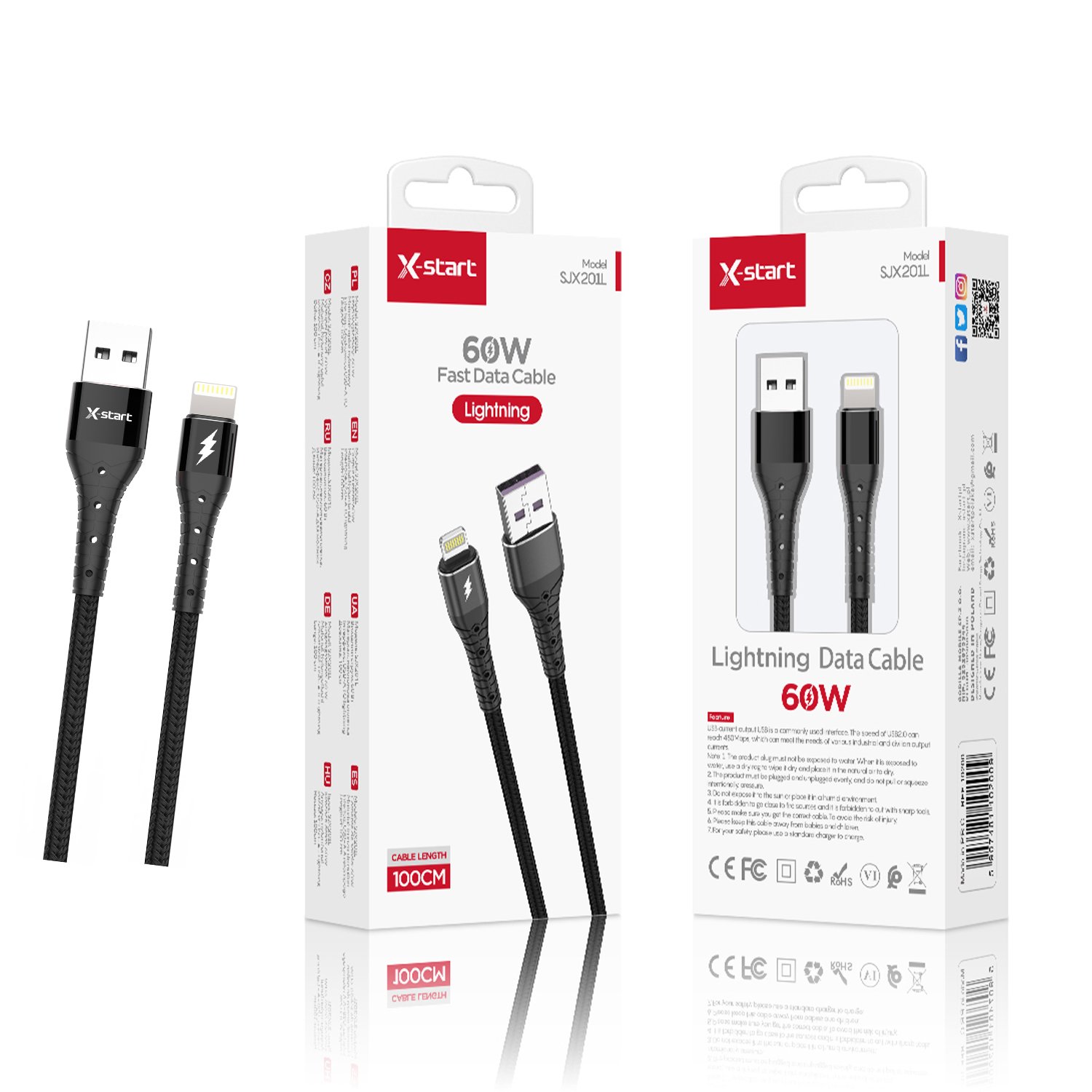 10200 SJX201 Lightning Fast Charging Cable – 60W, 100cm Durable Data Cable - Image 1