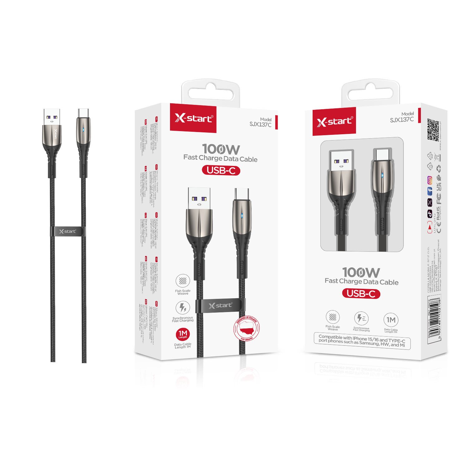10209 SJX135-136-137 100W Fast Charging Cable – Lightning / Type-C / Micro USB - Image 1
