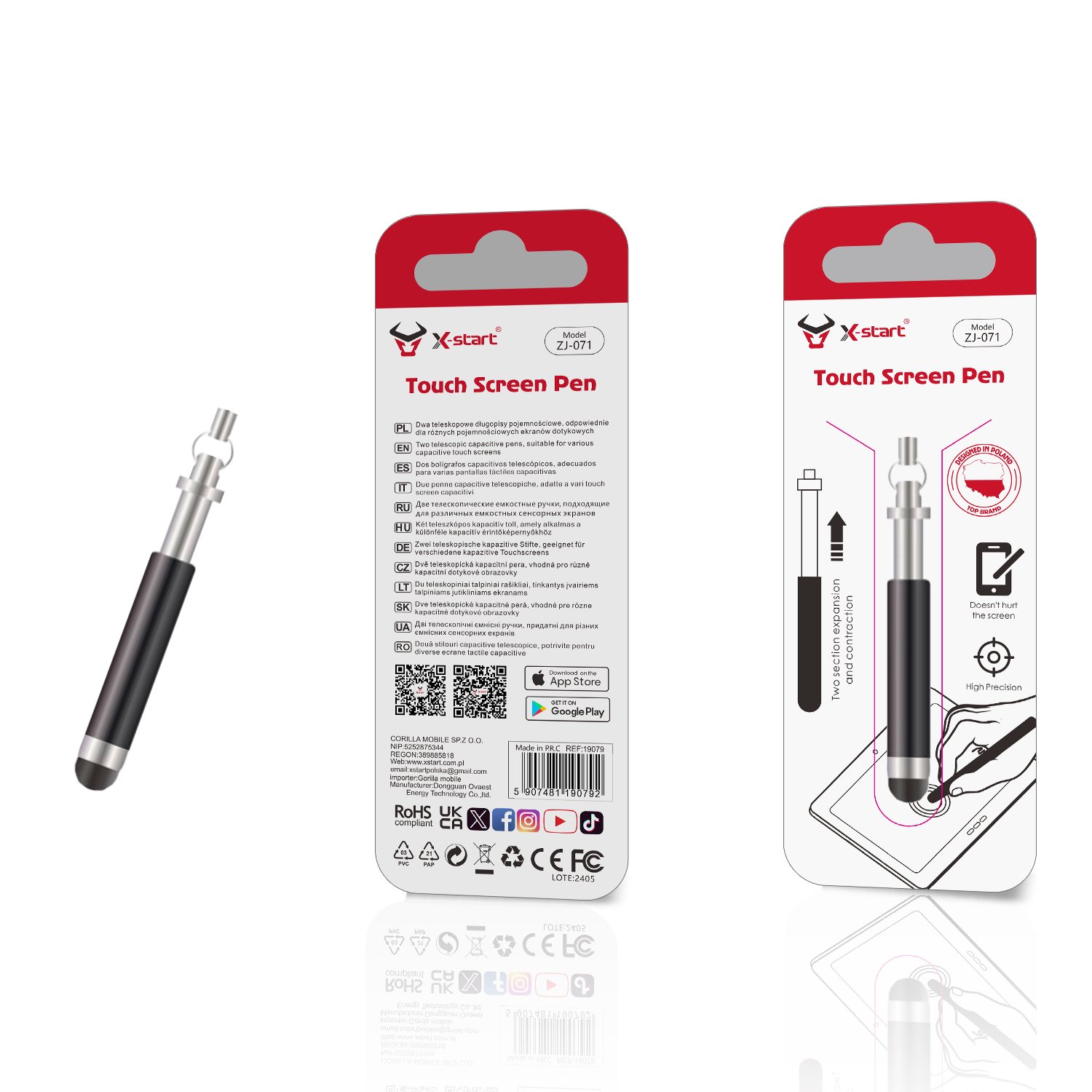 19079 ZJ071 多功能触屏电容笔Black Multi-functional Capacitive Touchscreen Pen with Rubber Tip for Touch Control, Extendable Length 9.5cm - Image 1