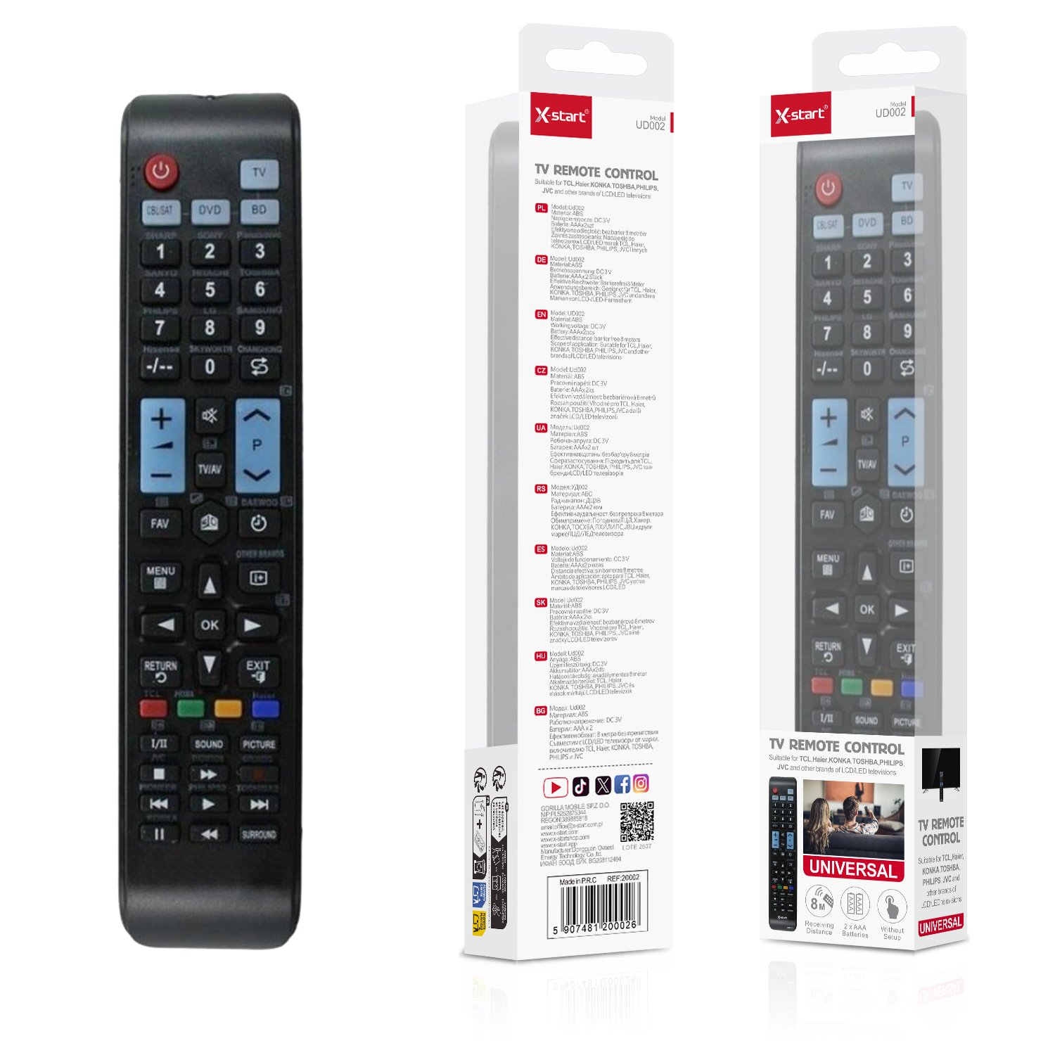 20002 UD002 通用型电视遥控Black Universal TV Remote Control DC 3V AAAx2pcs 8-meter unobstructed range Compatible with LG/TCL/Samsung/Sony/Haier and other brands of LED TVs ABS shell - Image 1
