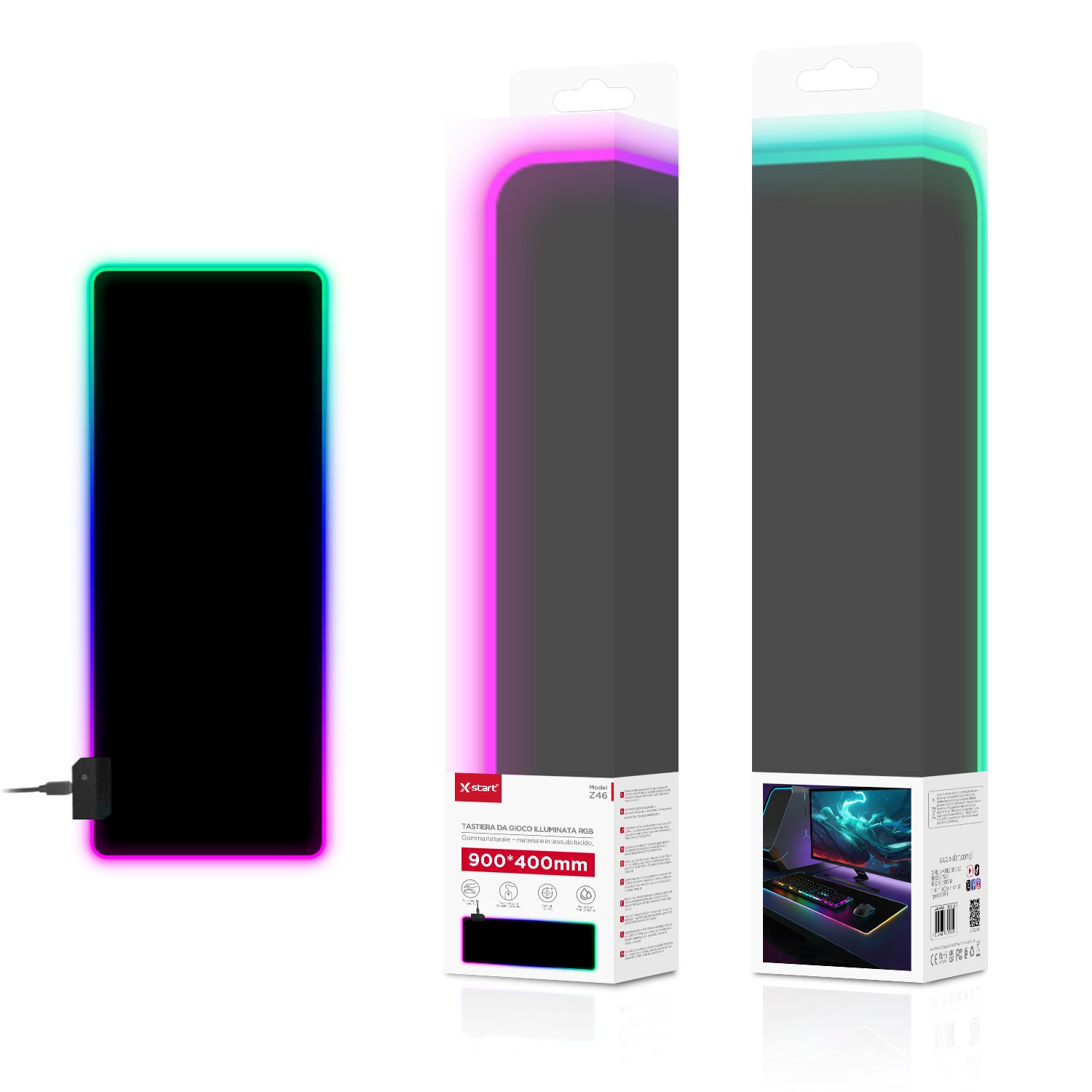 20142 Z46 桌面鼠标垫Black Large Illuminated Padless Desktop Mouse Pad, Anti-slip Rubber, 900x350x4mm, RGB Gradient Ambient Light - Image 1