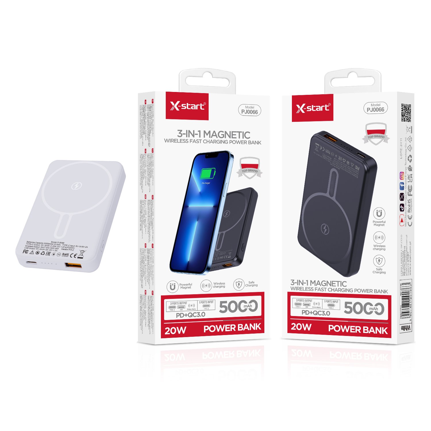 20186 PJOO66 无线移动电源Power Bank, White 20W Wireless Charging, Magsafe Magnetic, 5000mAh - Image 1