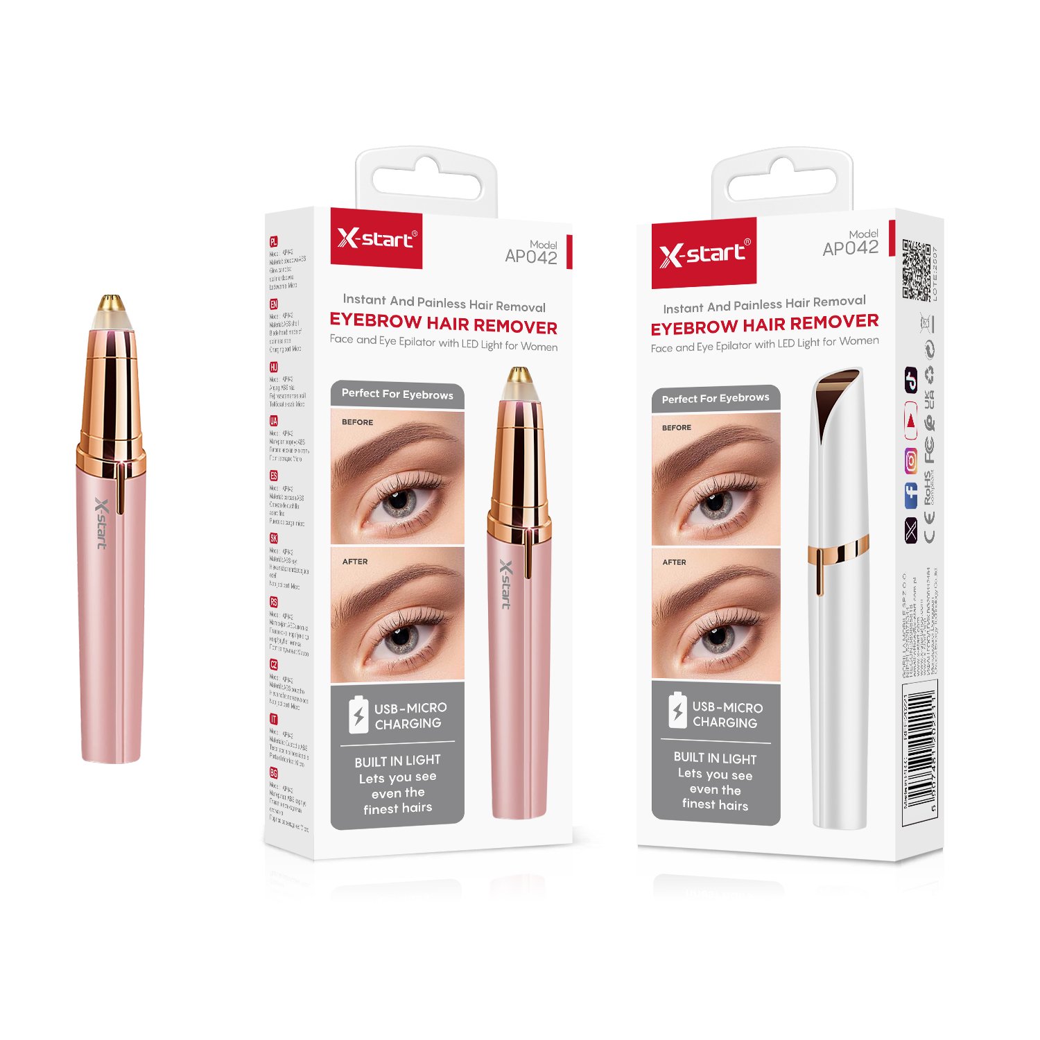 20222 AP042 电动眉毛修剪器 Rose Gold Electric Eyebrow Trimmer, Stainless Steel Blade, DC 5V Micro Charging Port, 360° Trimming, ABS Shell - Image 1