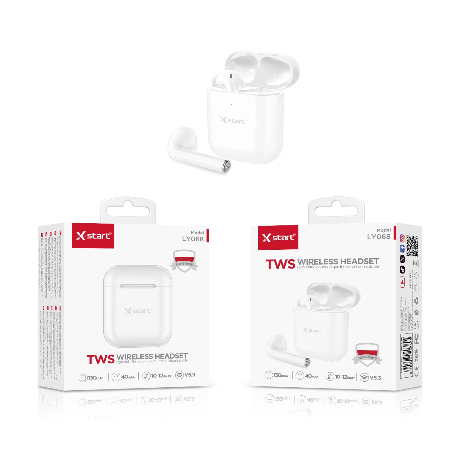 20380 LY068 蓝牙耳机 White TWS Bluetooth Earphone V5.3 2.4G Transmission Single-Ear 3.7V/40mAh Lightning Port 130mAh Unobstructed 10m ABS Shell - Image 1