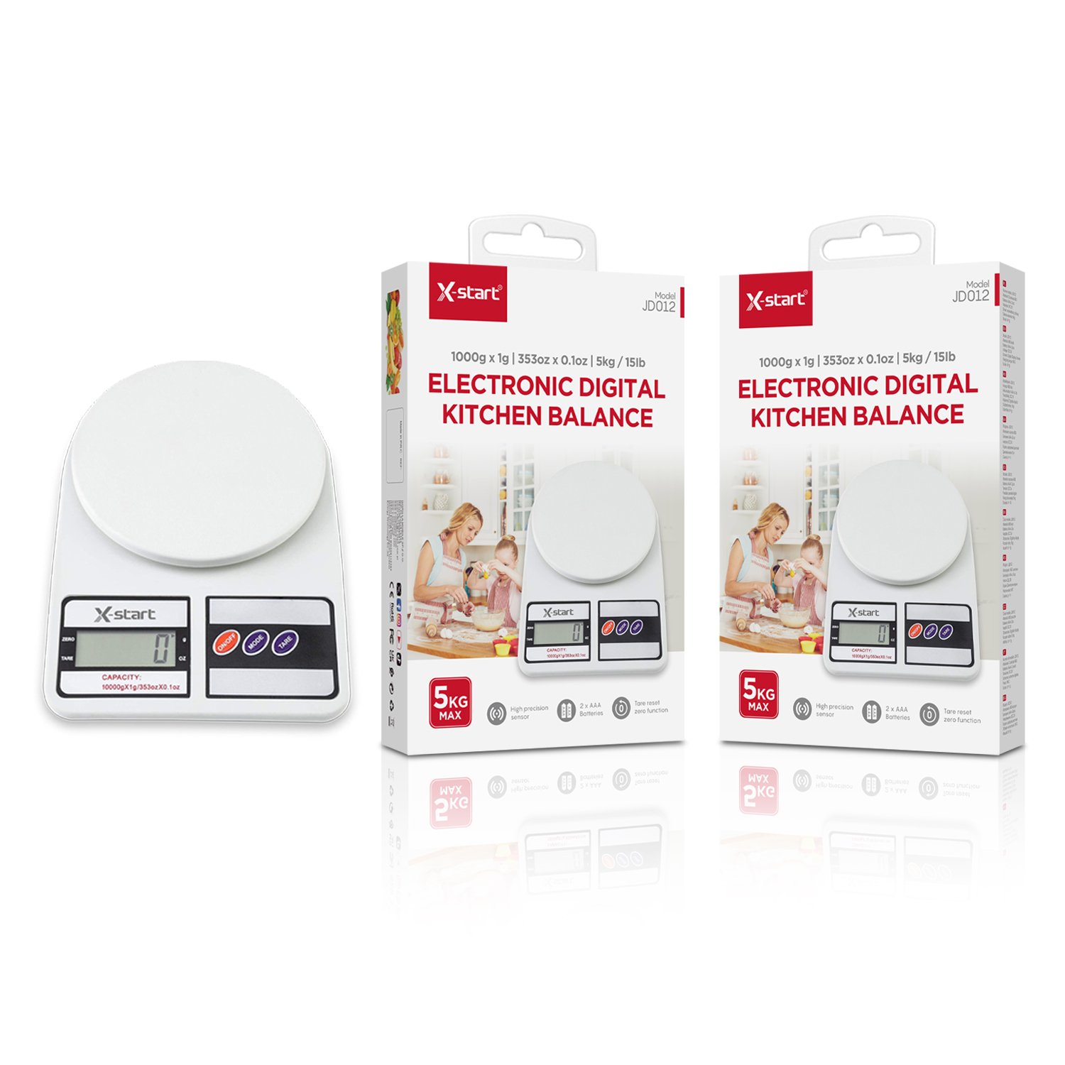 8ae5f0e68fac90d853529aaf2e63ed4 JD012 厨房电子秤 White Kitchen Scale with Digital Display, 5KG (max) d=1g, AAA x 2pcs, ABS Shell - Image 1