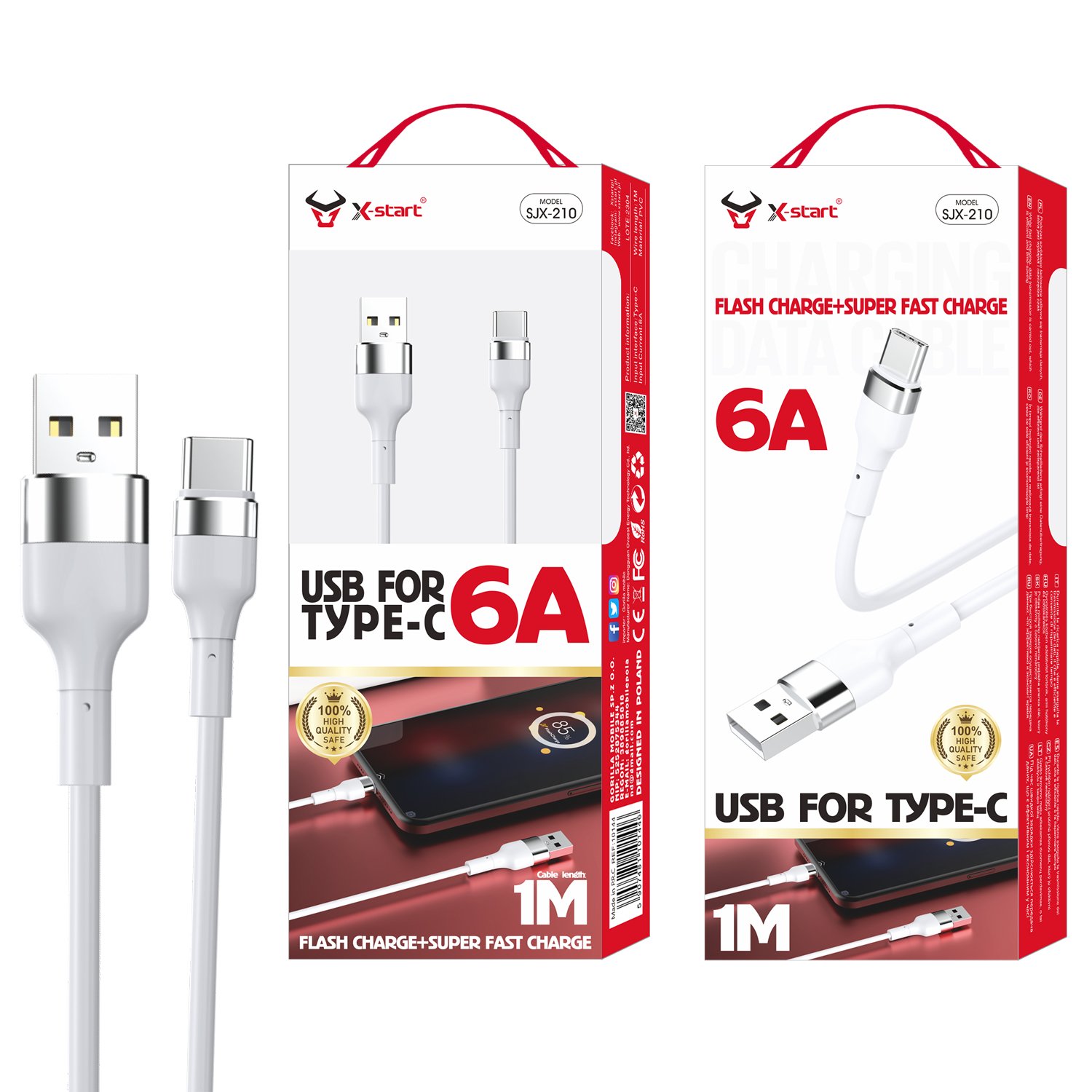 10144 SJX210C 软胶快充数据线Silver White 6.0A Soft Rubber Fast Charging Data Cable, 1M Length, USB-A to USB-C, PU Outer Sheath - Image 1