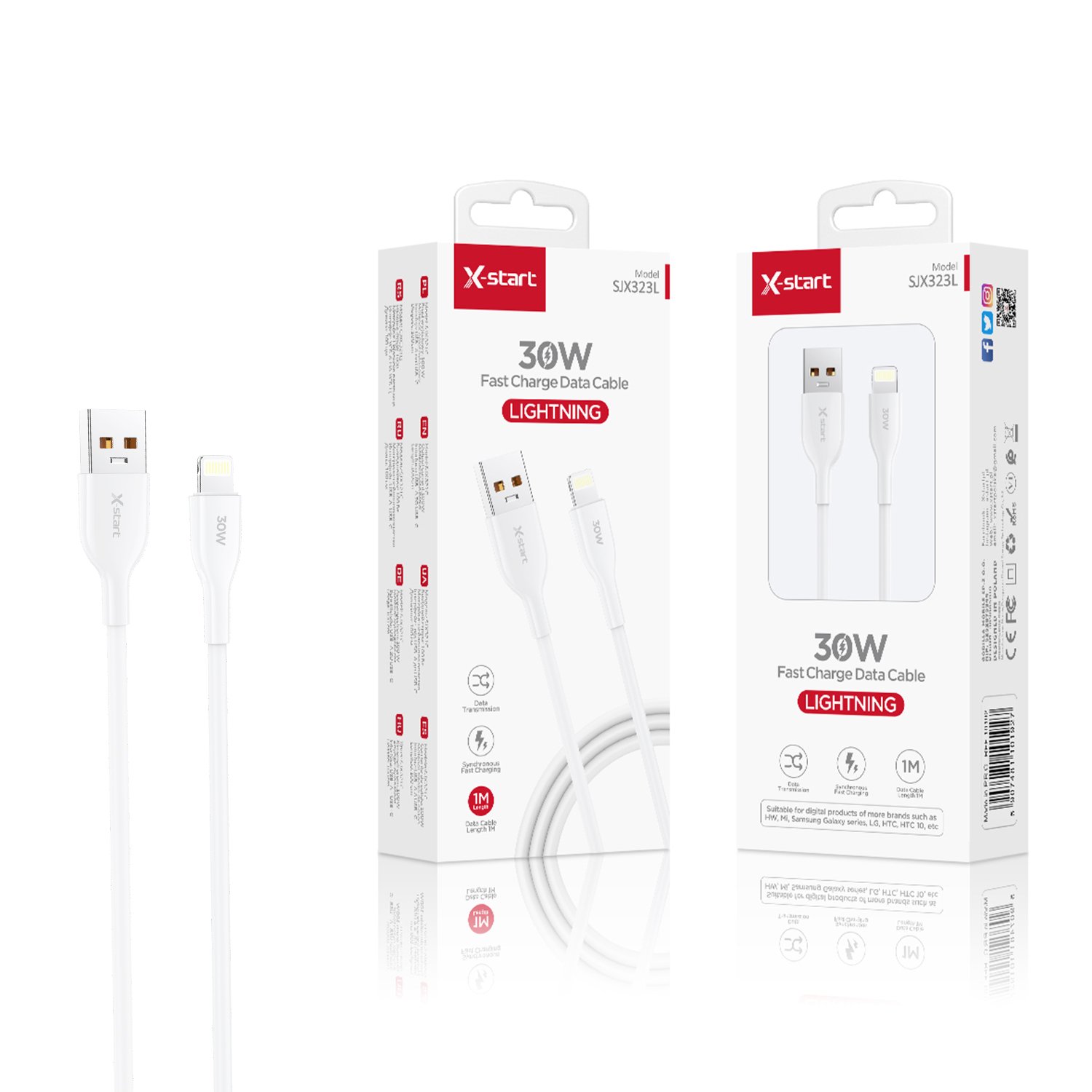 10180 SJX323L 软胶快充数据线White 30W Soft Rubber Fast Charging Data Cable 1M USB-A TO Lightning PU cover - Image 1