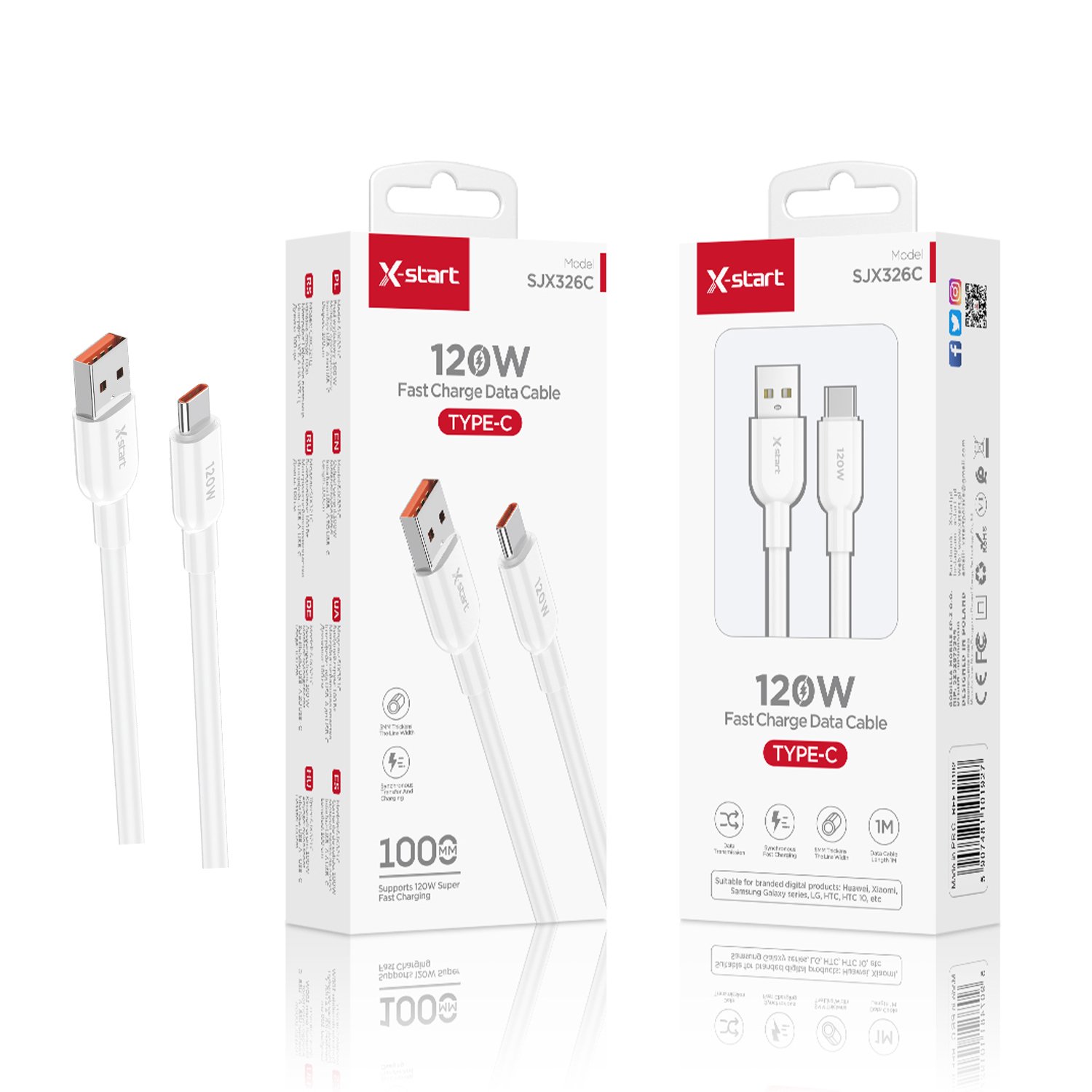 10185 SJX326C 软胶快充数据线White 120W Soft Rubber Fast Charging Data Cable 1M USB-A to USB-C PU Outer Sheath - Image 1