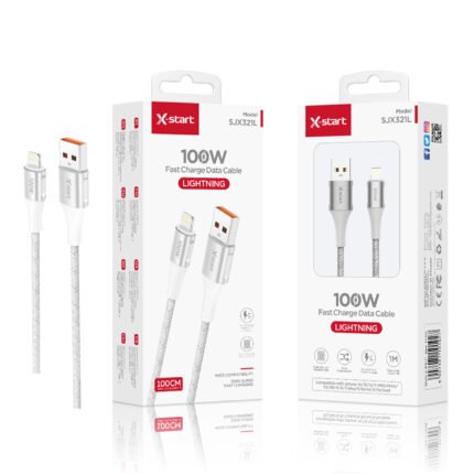 SJX321L 编织快充数据线Silver White 100W Braided Fast Charging Data Cable 1M USB-A to Lightning with Braided Outer Sheath