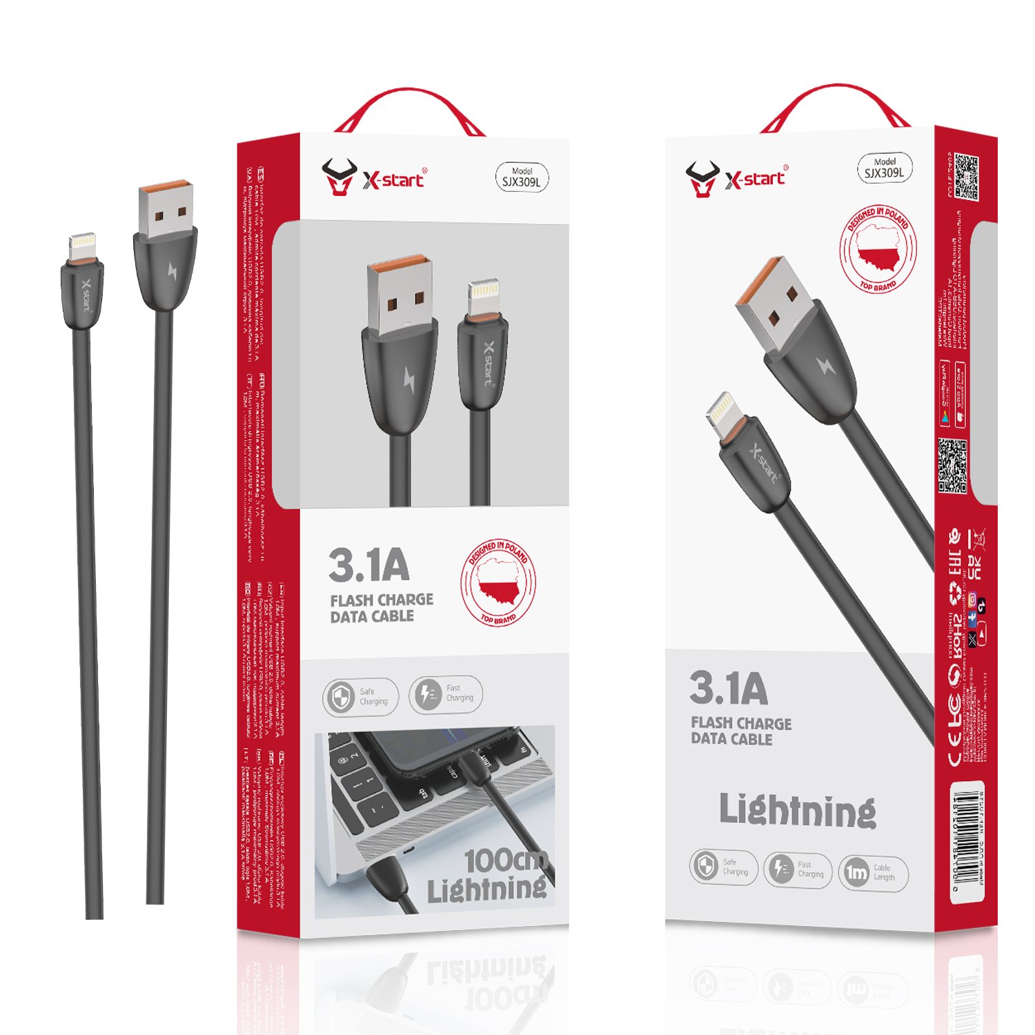 10219 SJX309L 软胶快充数据线Black 3.1A Soft Rubber Fast Charging Data Cable 1M USB-A to USB-C PU Outer Sheath - Image 1