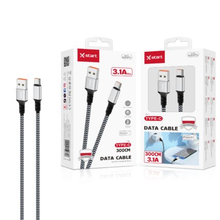 SJX327C 编织快充数据线Black/Silver 3.1A Braided Fast Charging Data Cable 3M USB-A to USB-C Braided Outer Sheath