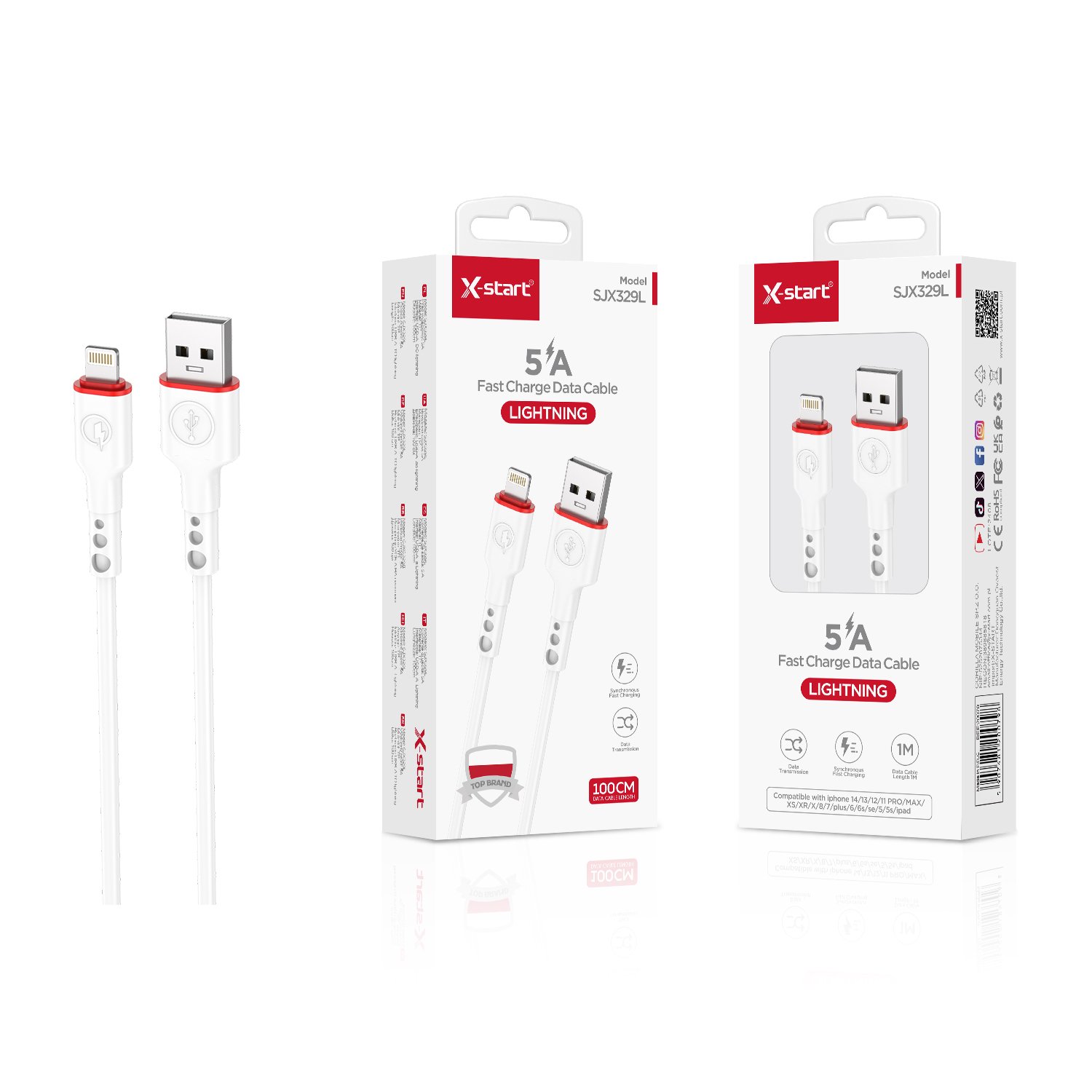 10253 SJX329L 软胶快充数据线White 5.0A Soft Rubber Fast Charging Data Cable 1M USB-A TO Lightning PVC Outer Sheath - Image 1