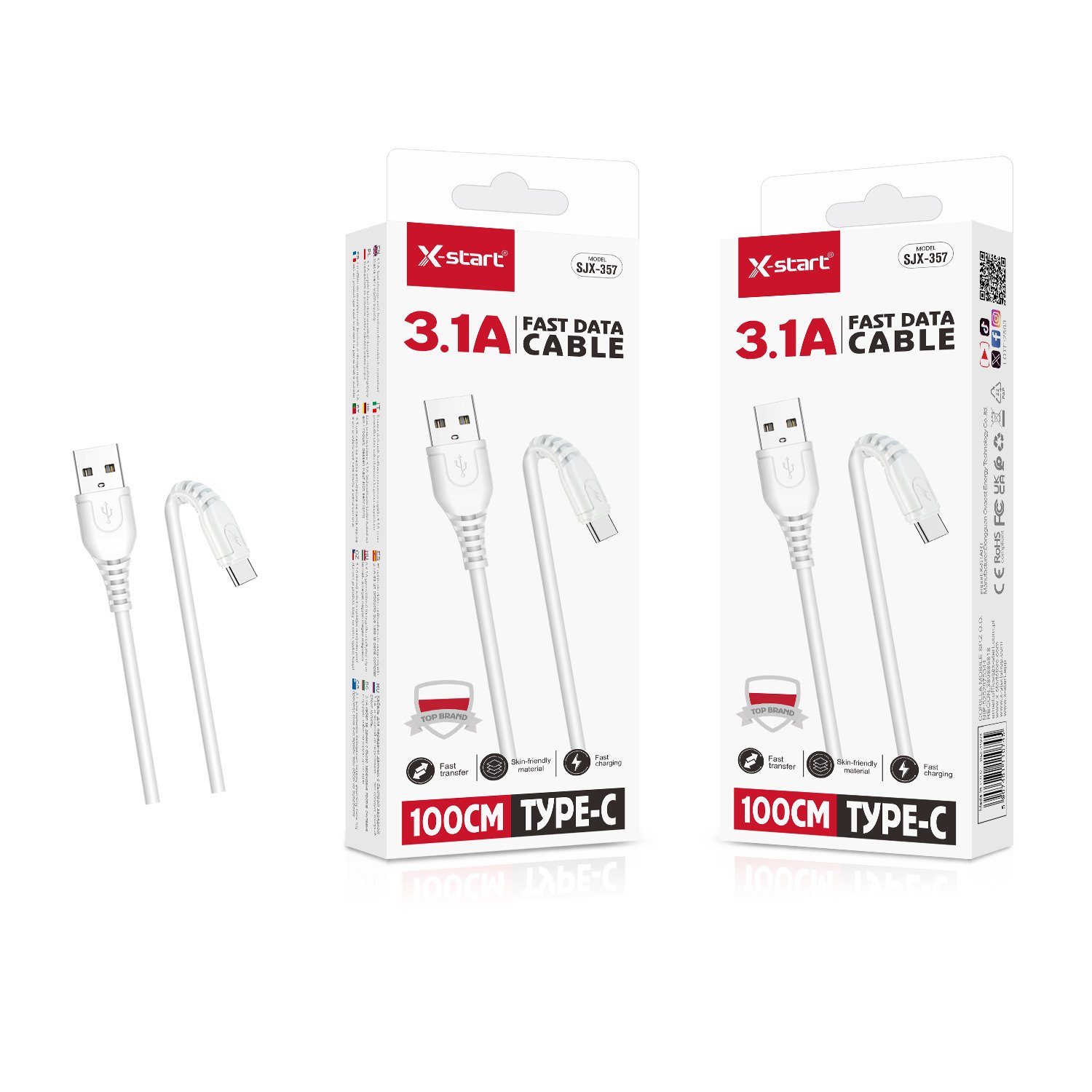 11074 SJX357C 快充数据线White 3.1A Fast Charging Cable 1M USB-A to USB-C PVC Sheath - Image 1