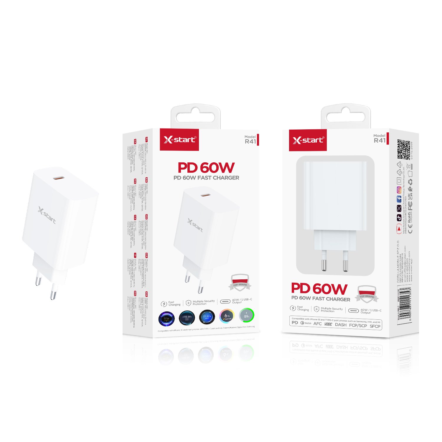 11135 R41 快速充电器 White 60W EU Fast Charger, Single USB-C PD Fast Charging, PC Fireproof Case - Image 1