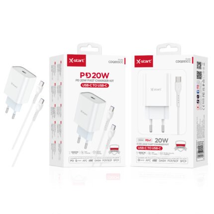 CDQ093CC 家用快充套装White 20W EU Home Fast Charging Kit, 1M Cable, USB-C 100V～240V, 50/60Hz, with (USB-C to USB-C) cable, ABS shell.