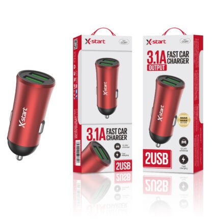 CC097 车载快充充电器Red Car Charger 2xUSB-A 3.1A Max 12V～24V Alloy Casing, Cable Not Included