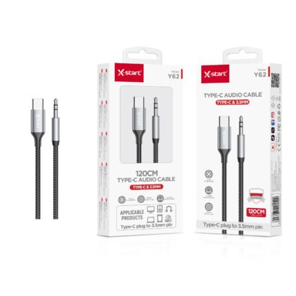 Y62 编织音频线1.2m Iron Gray Braided Audio Cable, Braided Outer Sheath, USB-C to 3.5mm Male Connector, Triple Pins, No Call Support