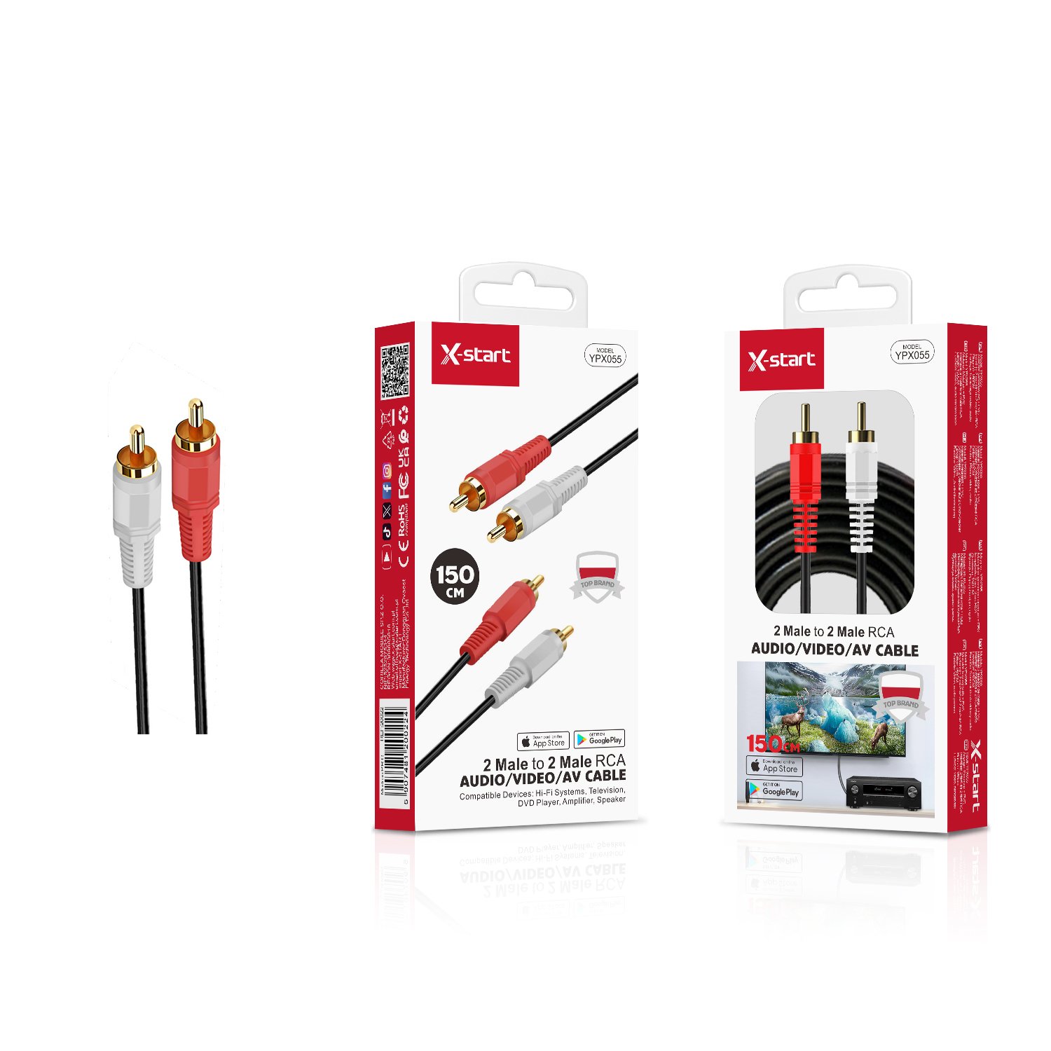 20022 YPX055 音频线Black 2RCA Audio Cable, 1.5m Length, 2RCA to 2RCA, PVC Sheath - Image 1