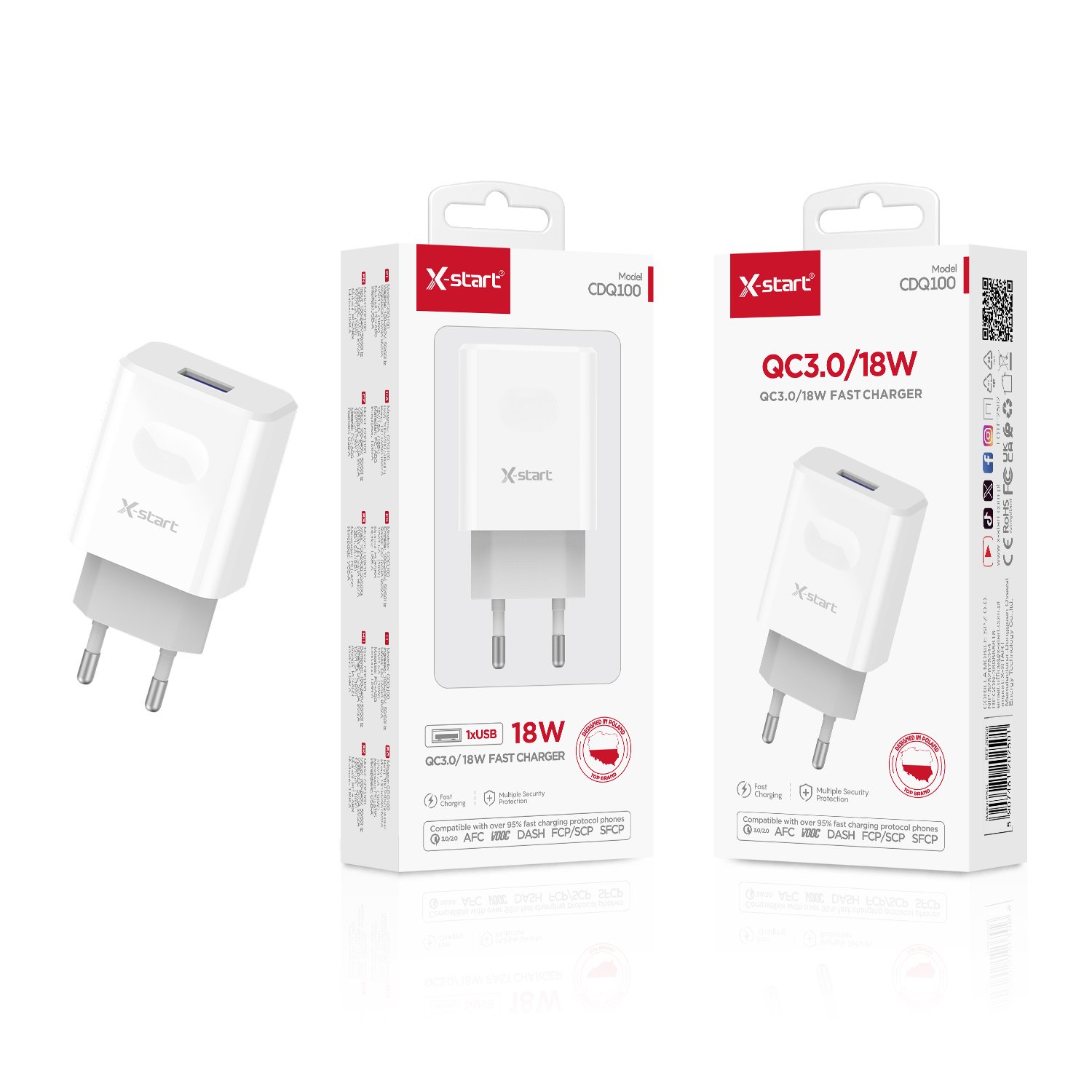 20250 CDQ100 快速充电器 White 18W EU Fast Charger, Single USB QC Fast Charging, ABS Fire-Retardant Shell - Image 1