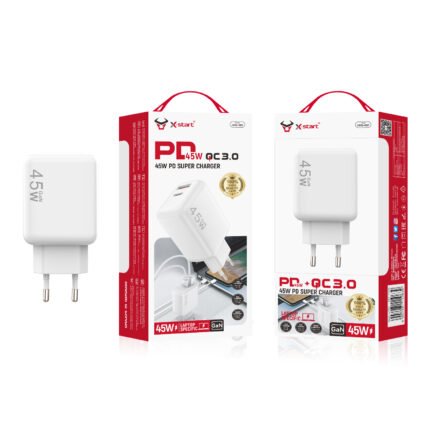 CDQ087 快速充电器 White 45W GaN Fast Charger 100V～240V 2x (USB-A + USB-C) ABS Fire-retardant Shell