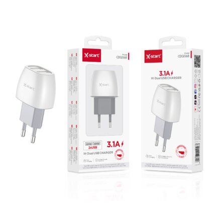 CDQ068 家用充电器White 3.1A EU Home Charger with 2 x USB-A USB-A and ABS Fire-Retardant Shell