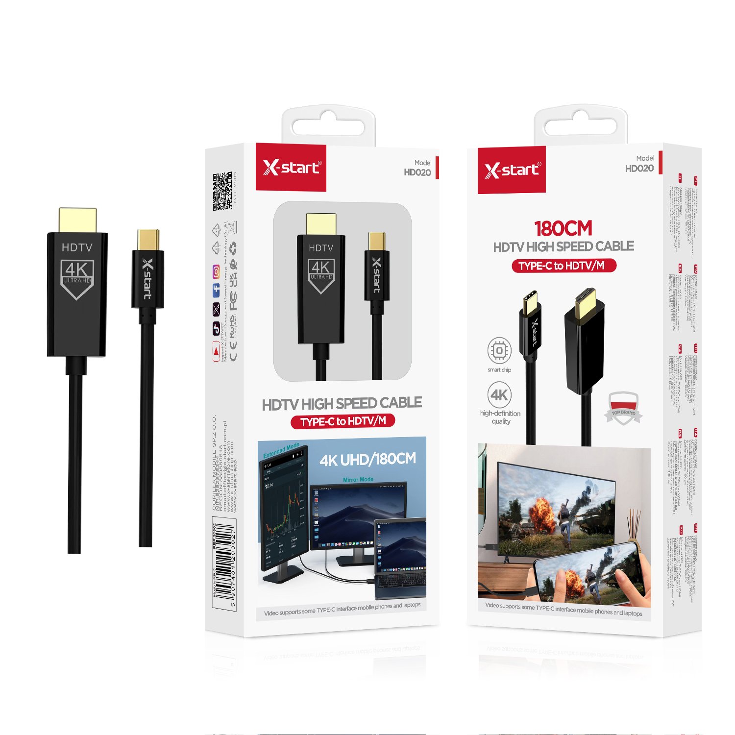 20302 HD020 高清视频线4K Black High-Definition Video Cable, 1.8m long, USB-C to HDMI TV, ABS shell + PVC sheath - Image 1