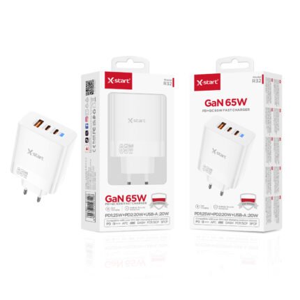 R32 快速充电器 White GaN 65W EU Fast Charger (3x USB-A + 2x USB-C) with ABS Fire-Retardant Shell
